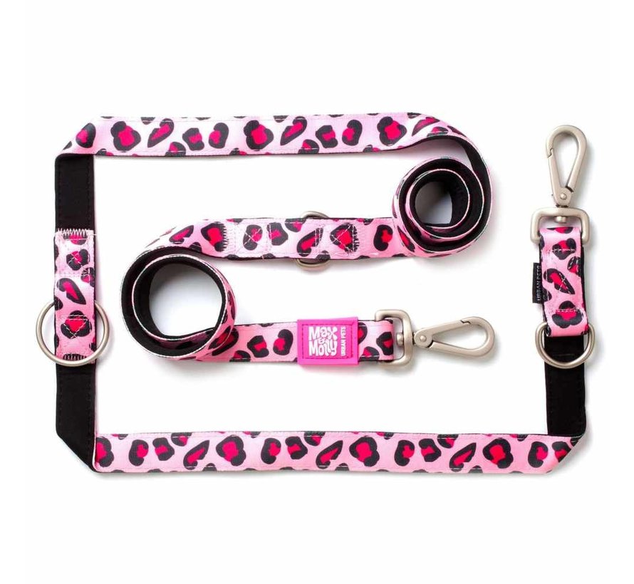 Dog Leash Multi Function Leopard Pink