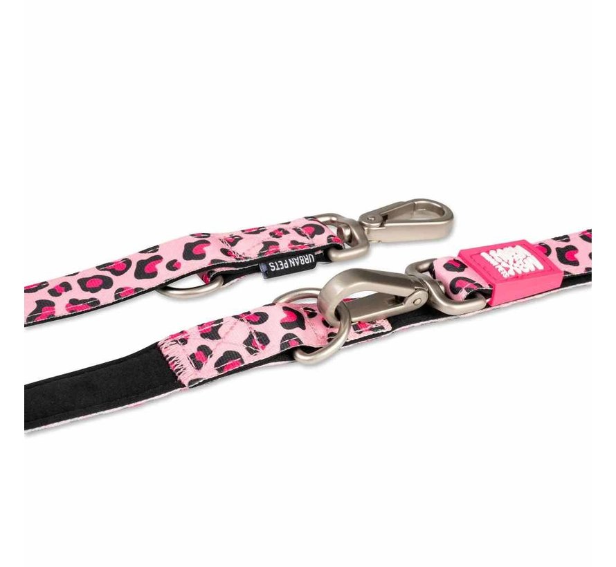 Dog Leash Multi Function Leopard Pink