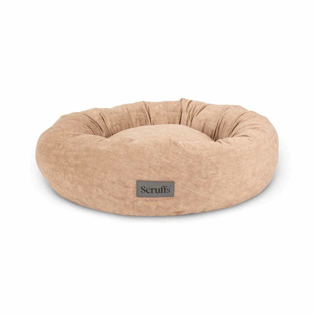 Scruffs Oslo Ring Bed - Donut hondenmand in de kleuren Desert Sand, Lake Teal, Blush Pink, Stone Grey - Luxe Velvet look - Maten M, L, XL, XXL - Kleur: Desert Sand, Maat: Large
