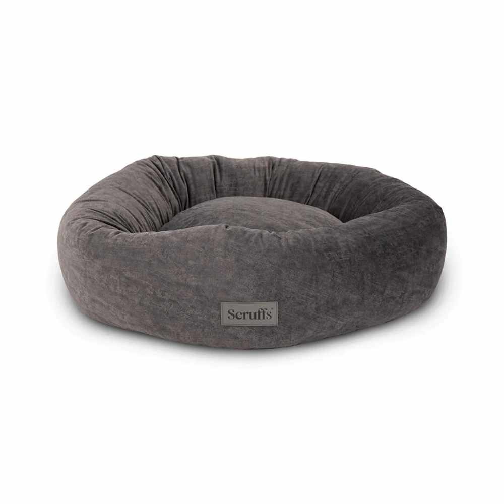 Scruffs Oslo Ring Bed - Donut hondenmand in de kleuren Desert Sand, Lake Teal, Blush Pink, Stone Grey - Luxe Velvet look - Maten M, L, XL, XXL - Kleur: Stone Grey, Maat: Medium