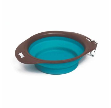 M-Pets Portable Folding Pet Bowl with Carabiner - Turquoise