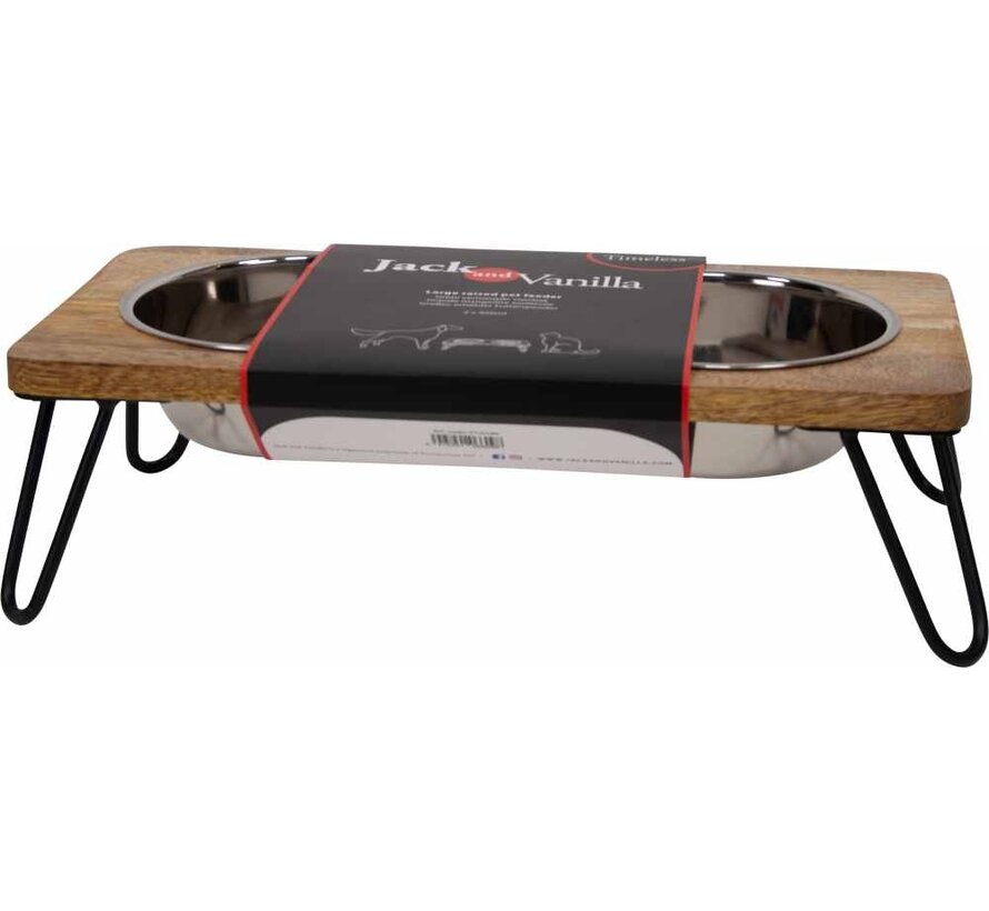 Bon Appetit Double Food and Drinking Bowl Wood