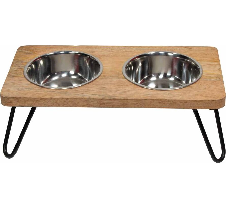 Bon Appetit Double Food and Drinking Bowl Wood