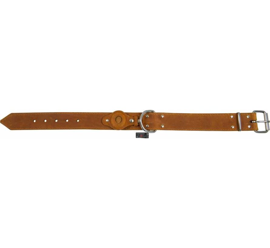 Hondenhalsband Greased Leather met Air Tag Houder Cognac