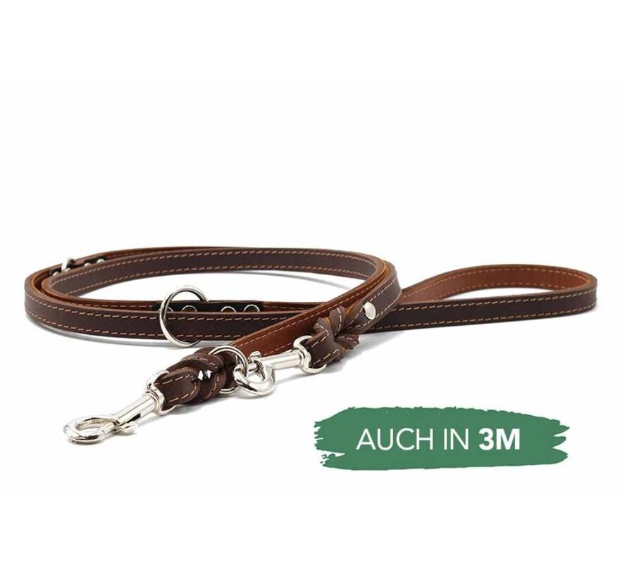 Dog Leash Classic Premium Brown Cognac Silver