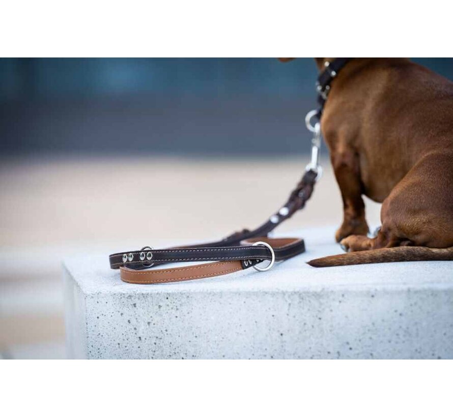 Dog Leash Classic Premium Brown Cognac Silver
