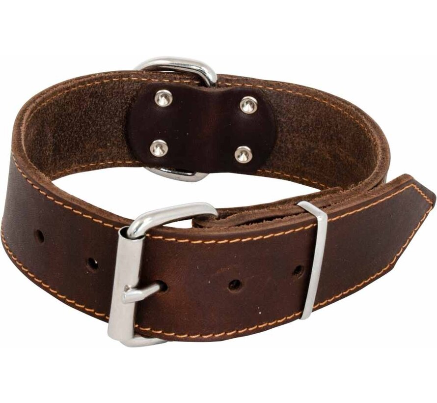 Dog Collar Greased Leather Wide Brown