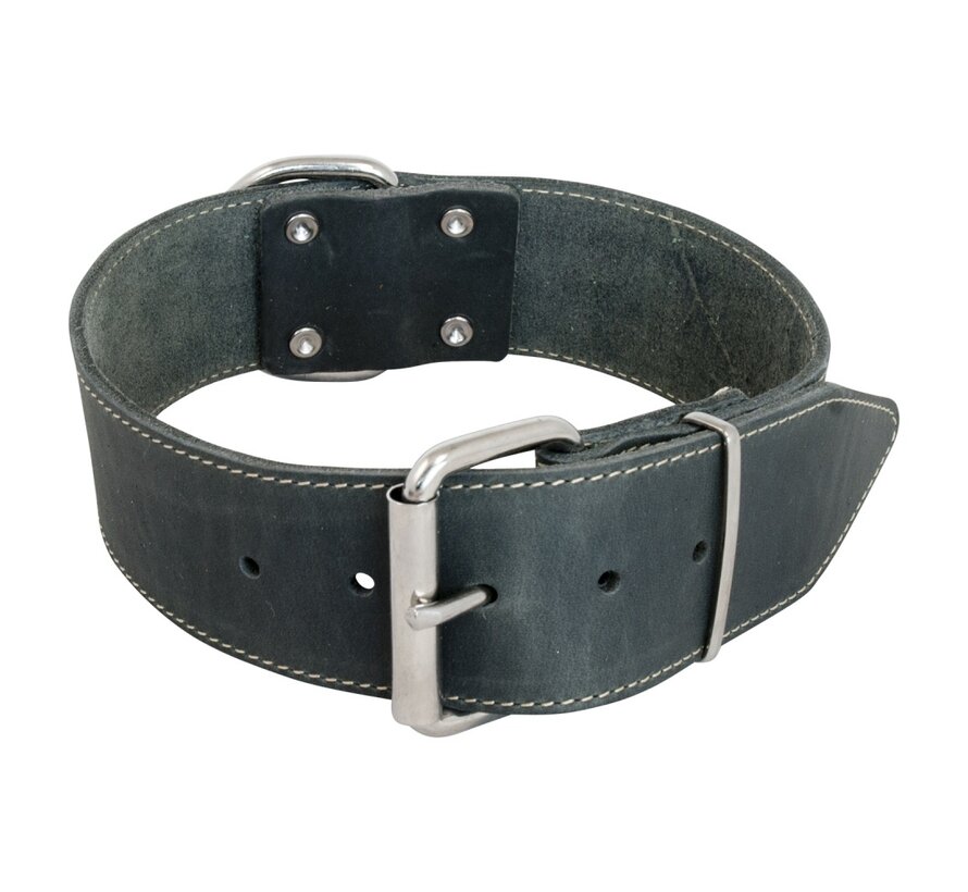 Dog Collar Greased Leather Wide Grey