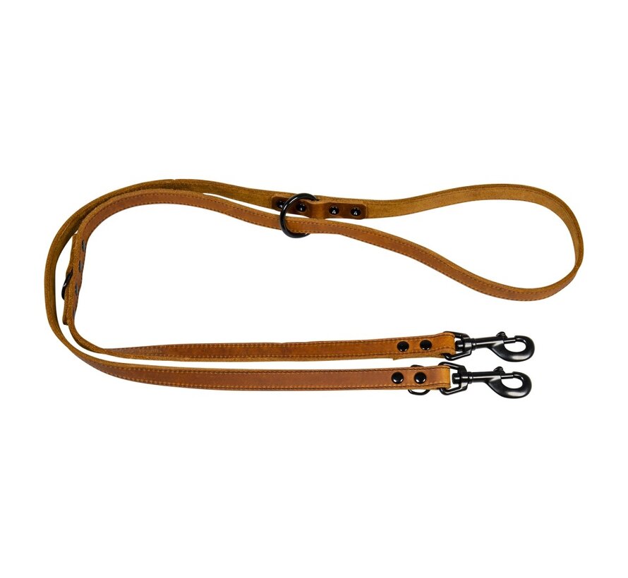 Adjustable Dog Leash Greased Leather Black Label Cognac