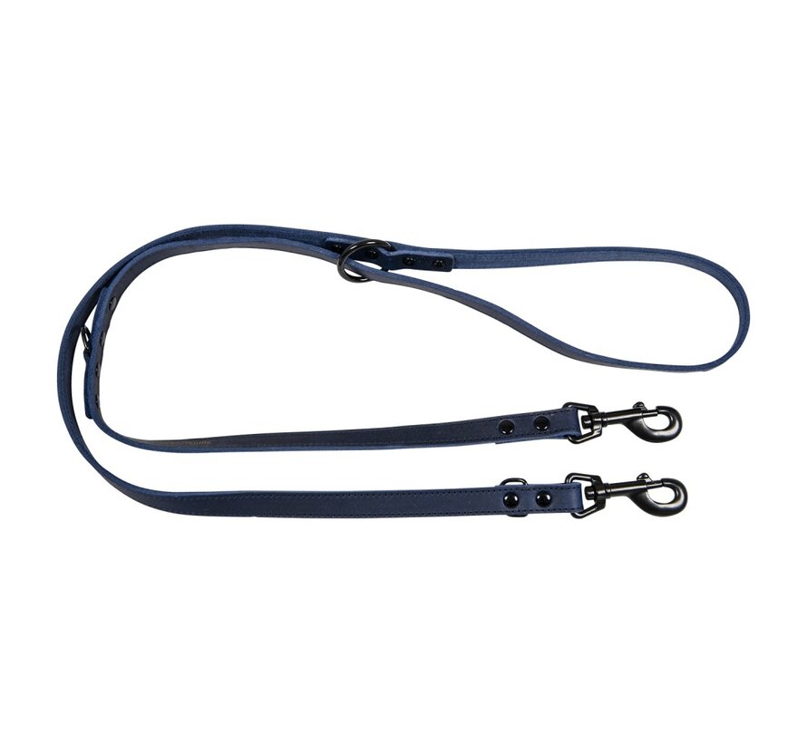 Adjustable Dog Leash Greased Leather Black Label Blue