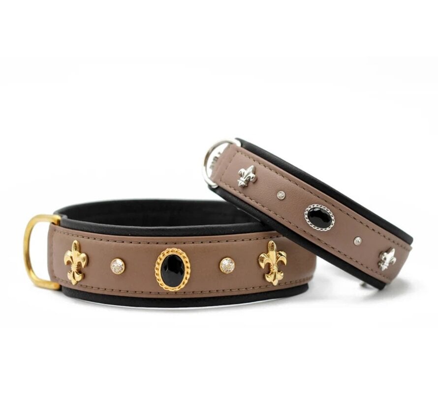 Hondenhalsband Dark Diamond Taupe Zilver