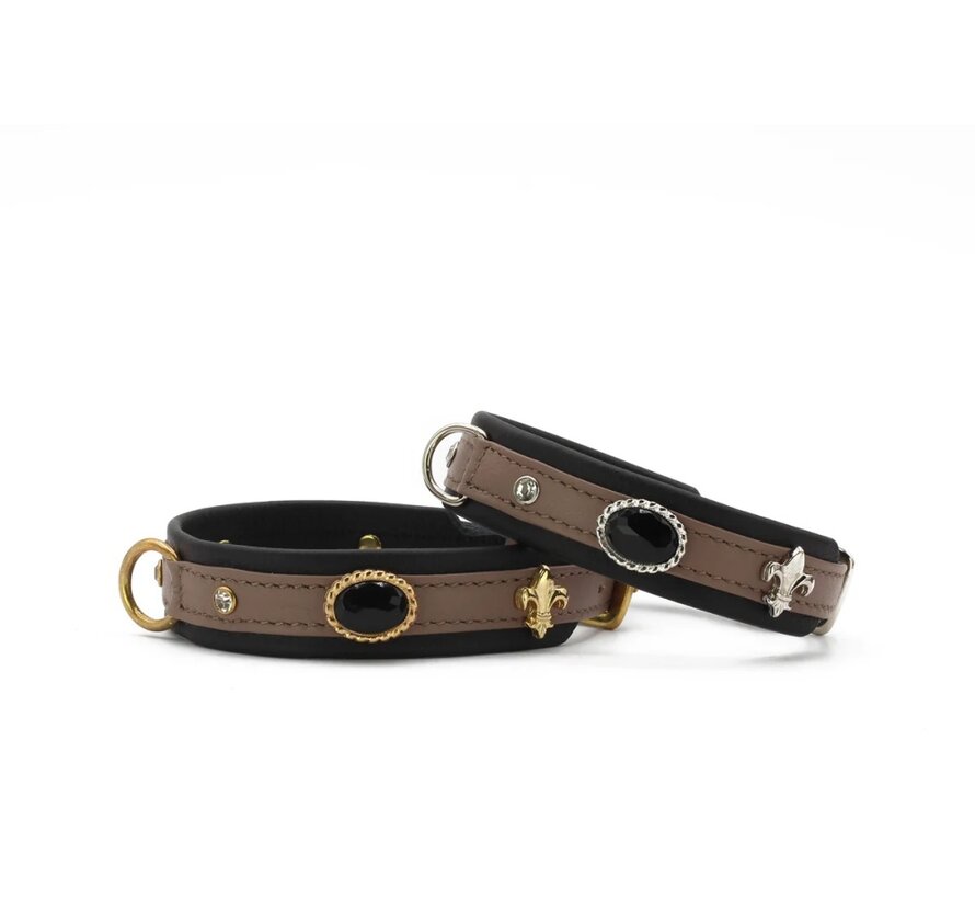 Dog Collar Mini Dark Diamond Taupe Silver