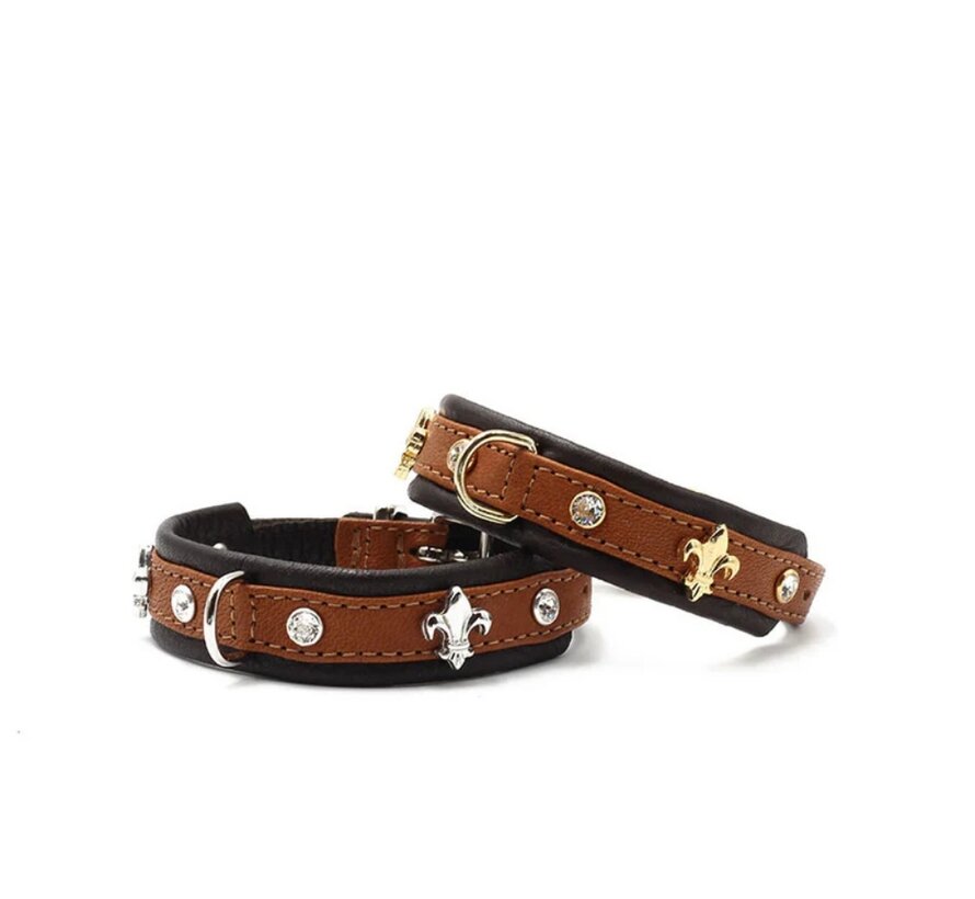 Dog Collar Mini Fleur Cognac Gold