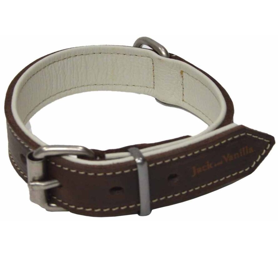Dog Collar Modena Greased Leather Brown / Beige