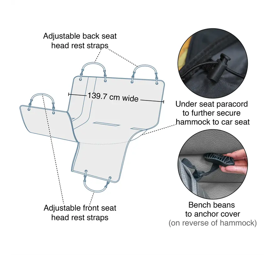Hondendeken voor de achterbank Hammock Grey