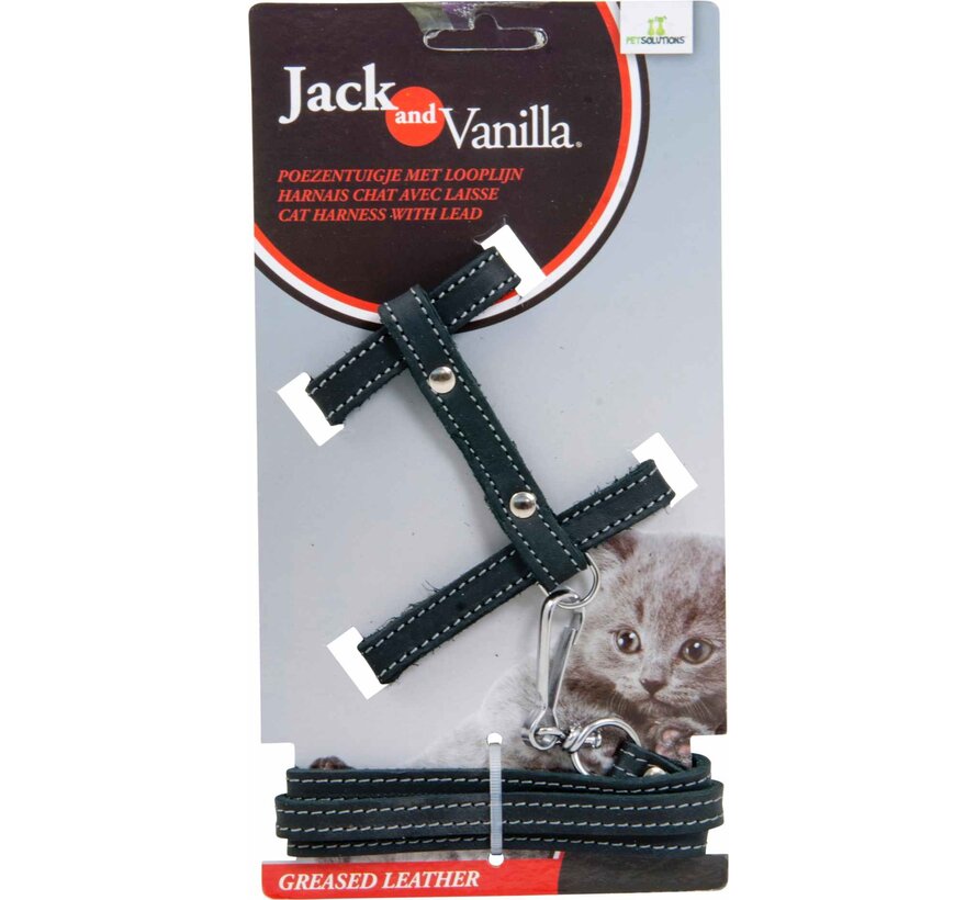 Cat Harness Greased Leather Black