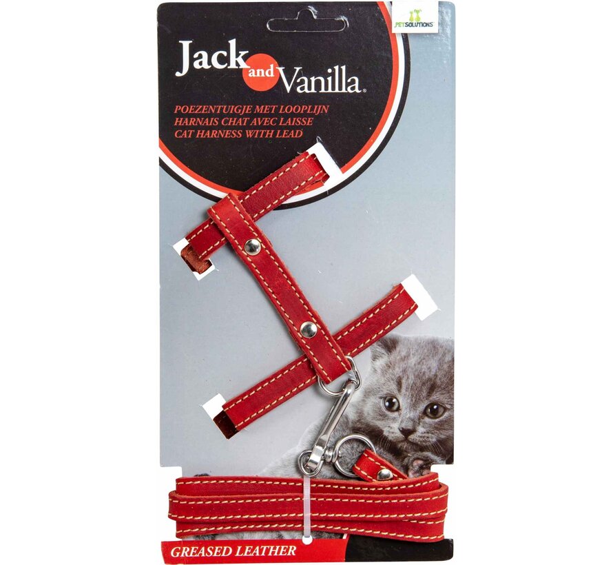 Cat Harness Greased Leather Red