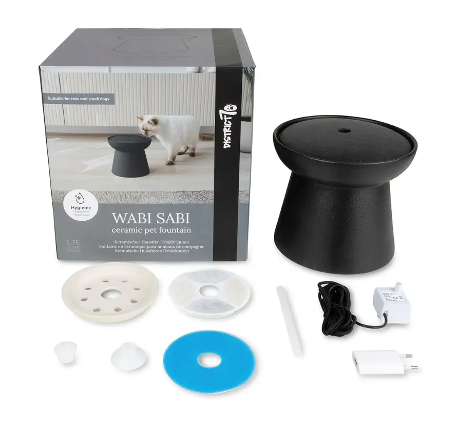 Ceramic Raised Pet Fountain Wabi Sabi Black