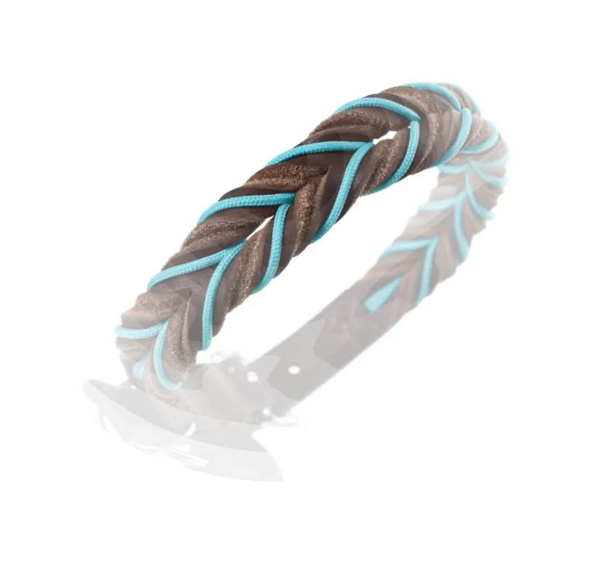 Dog Collar Solid Education Cord Brown Turquoise