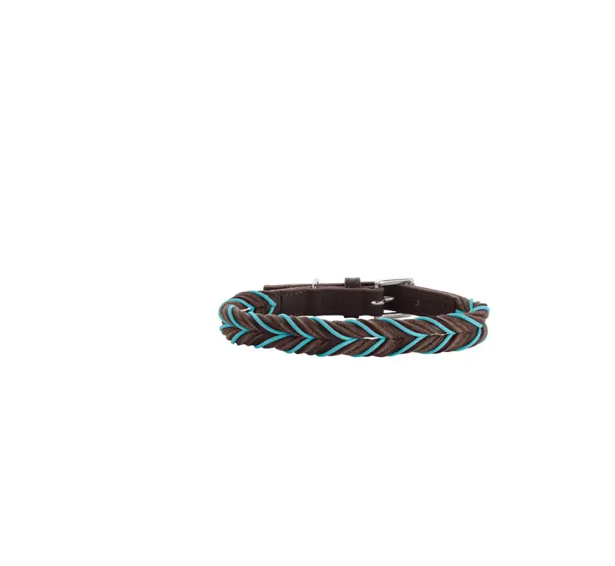 Dog Collar Solid Education Cord Brown Turquoise