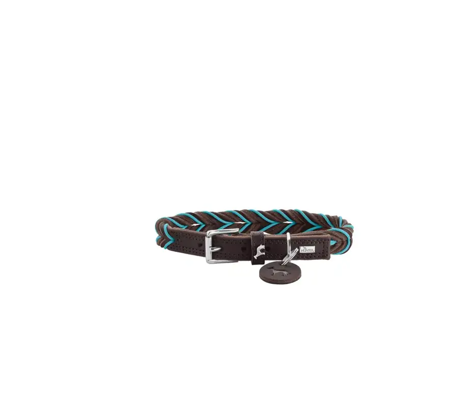 Dog Collar Solid Education Cord Brown Turquoise