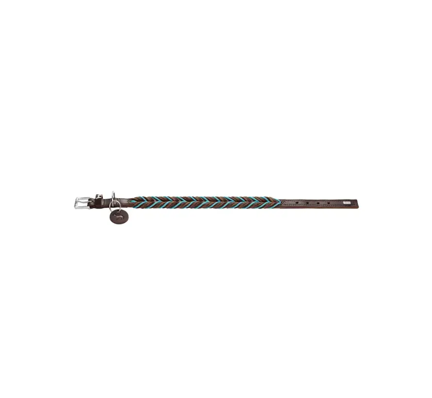 Dog Collar Solid Education Cord Brown Turquoise
