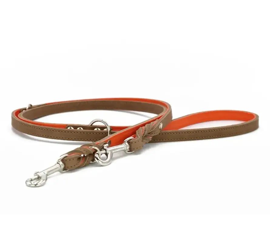 Hondenriem Klassiek Premium Mokka Oranje Zilver