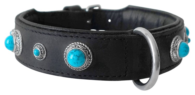 Hondenhalsband Leather Antique Turquoise - 40 cm lang