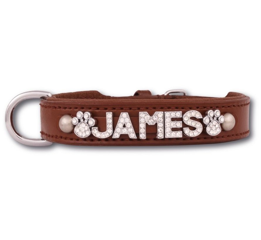 Dog collar with name Medium Brown