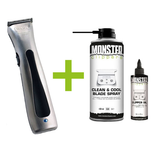 Wahl Beret Trimmer Chroom + Monster Clippers Clean & Cool Blade Spray & Olie 