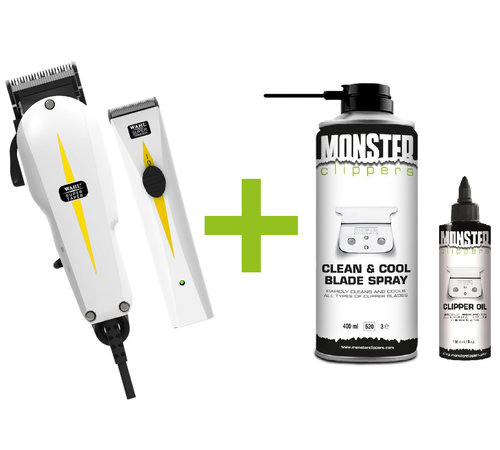Wahl Combipack Super Taper + Super Trimmer + Monster Clippers Clean & Cool Blade Spray & Olie 