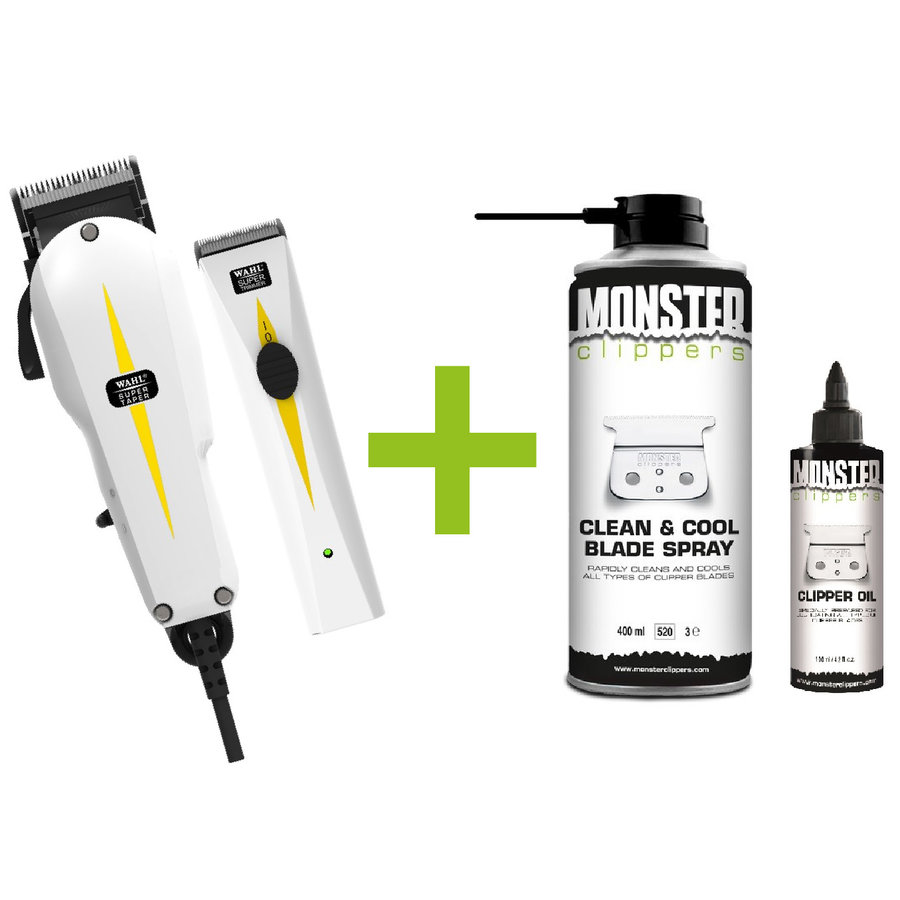 Wahl Combipack Super Taper + Super Trimmer + Monster Clippers Clean & Cool Blade Spray & Olie