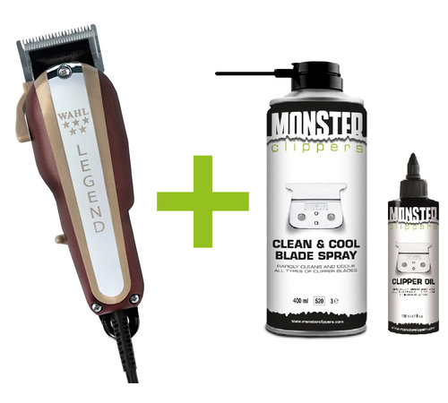 Wahl Legend Tondeuse + Monster Clippers Clean & Cool Blade Spray & Olie 