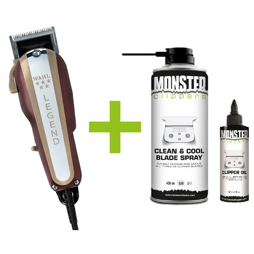 Wahl Legend Tondeuse + Monster Clippers Clean & Cool Blade Spray & Olie 
