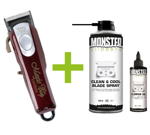 Wahl Magic Clip Cordless Tondeuse + Monster Clippers Clean & Cool Blade Spray & Olie 