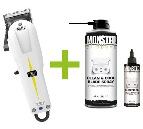 Wahl Super Taper Cordless Tondeuse + Monster Clippers Clean & Cool Blade Spray & Olie 