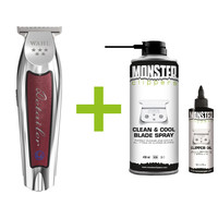 Wahl Cordless Detailer Li Trimmer T-Wide + Monster Clippers Clean & Cool Blade Spray & Olie