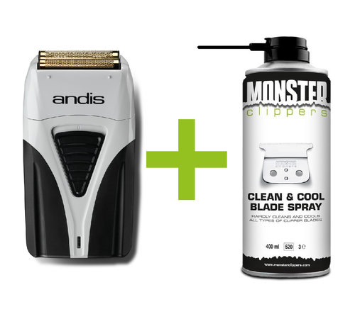 Andis Scheerapparaat TS-2 Shaver Profoil Lithium Plus Titanium Foil + Monster Clippers Clean & Cool Blade Spray 