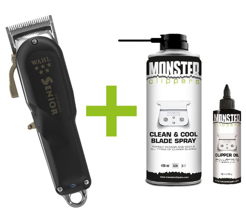 Wahl Senior Cordless Tondeuse + Monster Clippers Clean & Cool Blade Spray & Olie 