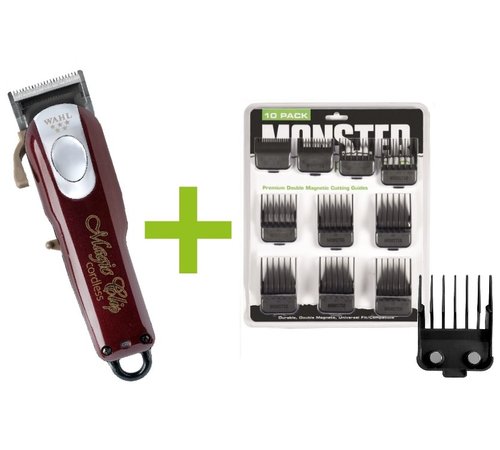 Wahl Magic Clip Cordless + Monster Clippers Premium Dubbel Magnetische Opzetkammen Zwart 