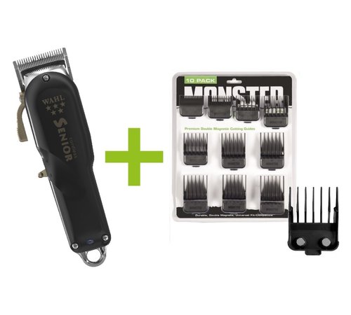 Wahl Senior Cordless + Monster Clippers Premium Dubbel Magnetische Opzetkammen Zwart 