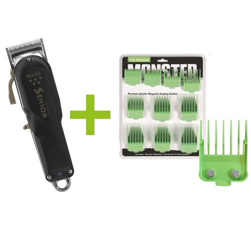 Wahl Senior Cordless + Monster Clippers Premium Dubbel Magnetische Opzetkammen Groen 