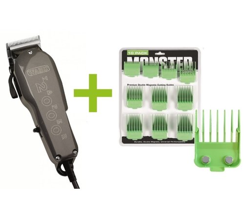 Wahl Taper 2000 + Monster Clippers Premium Dubbel Magnetische Opzetkammen Groen 