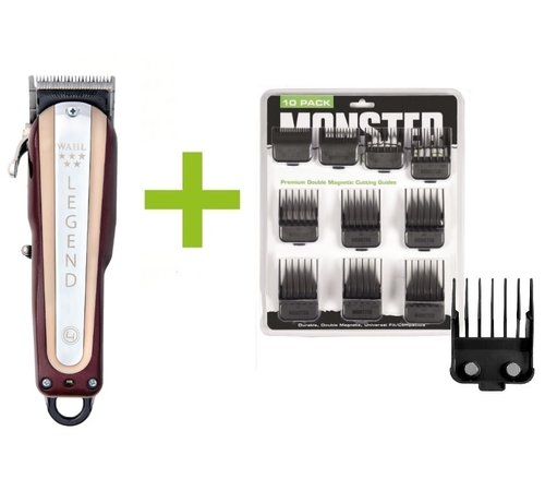 Wahl Legend Cordless + Monster Clippers Premium Dubbel Magnetische Opzetkammen Zwart 