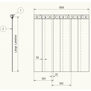 LSTi Cleanroom curtain, louvred curtain (aluminum anodized suspension) Width 1000mm, lamellae made of soft PVC lamellae 200/2, transparent, antistatic