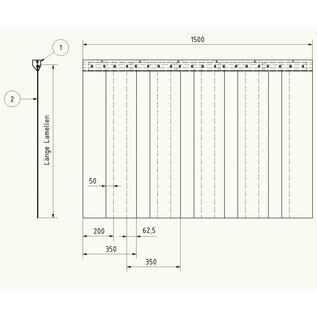 LSTi Reinraumvorhang, Lamellenvorhang ( Aufhängung  Alu eloxiert  ) Breite 1500 mm, Lamellen aus Weich-PVC-Lamellen 200/2, transparent, antistatisch