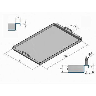 Versandmetall Edelstahlwanne R2  geschweißt Materialstärke 1,5mm  Länge/Tiefe (a)  500 mm Außen Schliff K320