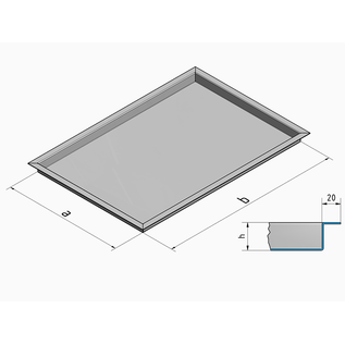 Versandmetall Edelstahl Duschwanne, Duschtasse { R3A } 1,5mm, INNEN  Schliff K320, Tiefe  280 ( 320) mm, Breite  420 (460 ) mm,  Höhe 40mm 4-seitig umlaufender Rand 20mm