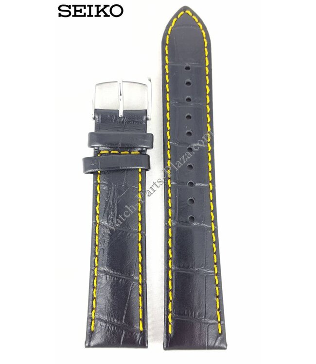Seiko Barcelona SNDC89 Black Yellow Leather Watch Band 7T92-0MF0 Strap 20mm