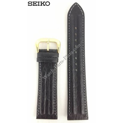 Seiko SEIKO BLACK LEATHER WATCH BAND 20mm 7T32-6B50 Strap SDW050J GOLD BUCKLE SDW169P1